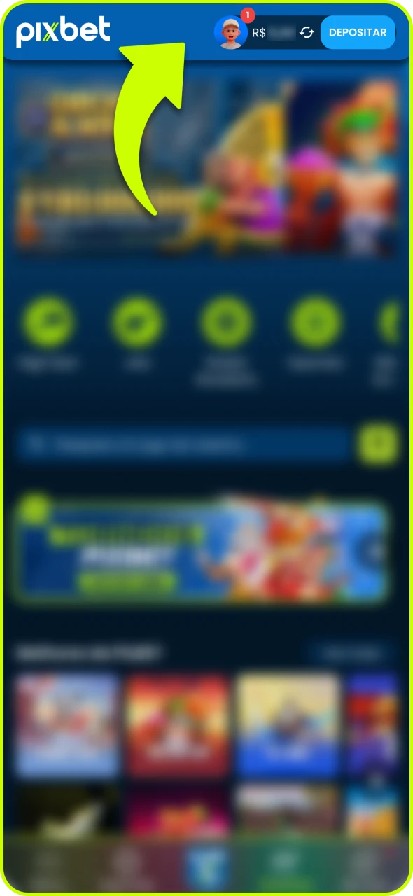 Acesse a seção carteira da sua conta Pixbet.