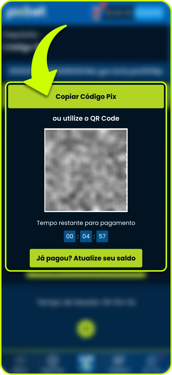 Crie um código QR Pix ou copie a chave Pix no Pixbet.