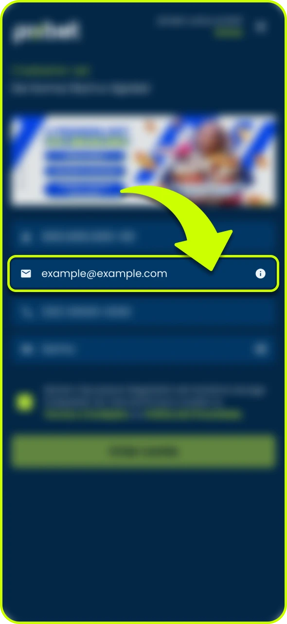 Adicione seu endereço de e-mail válido no campo de cadastro do Pixbet.