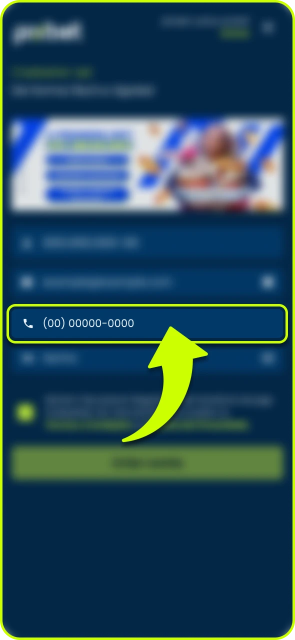 Insira seu número de telefone para verificar sua conta Pixbet.