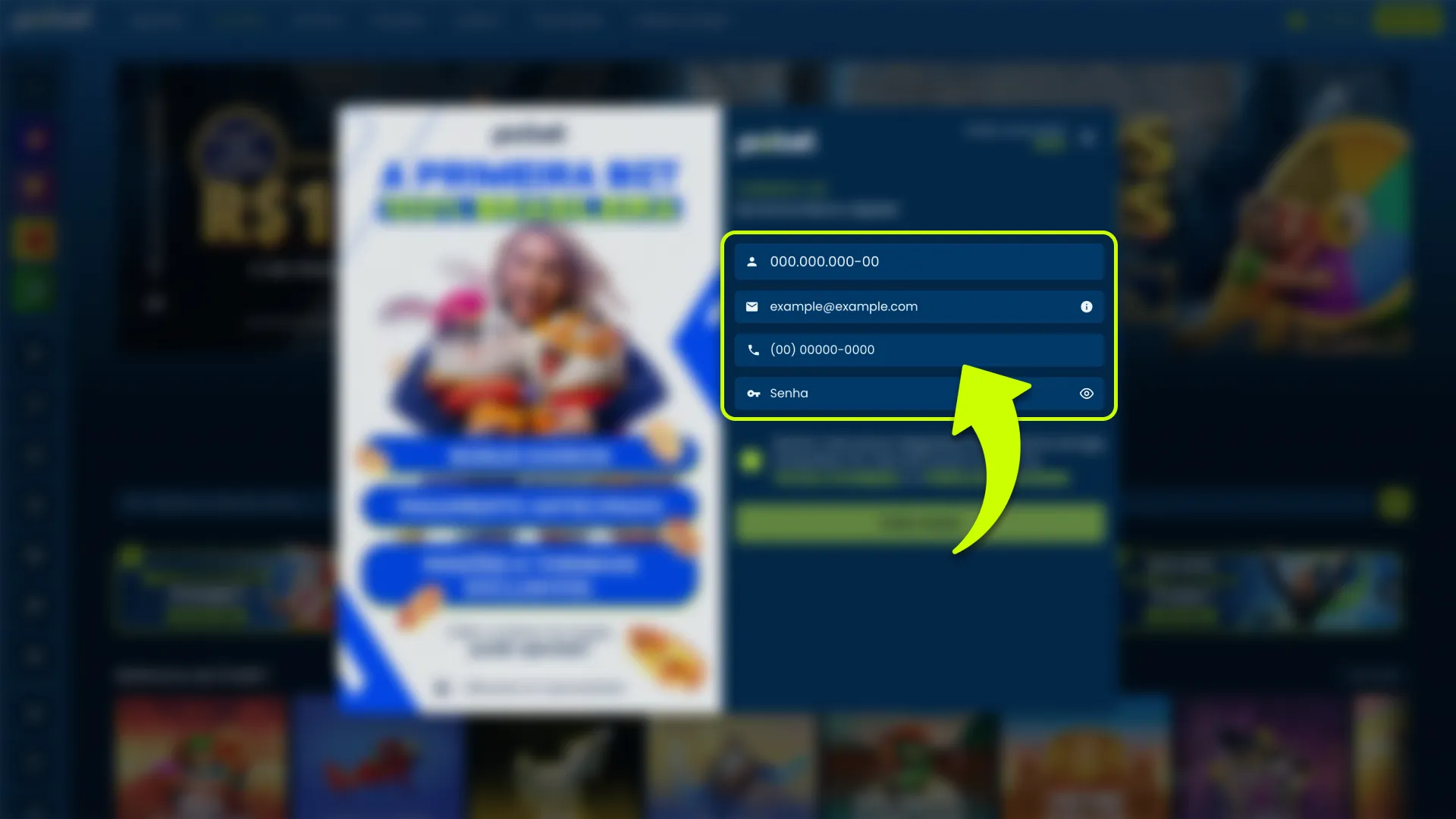 Forneça seus dados pessoais e crie uma senha no Pixbet.