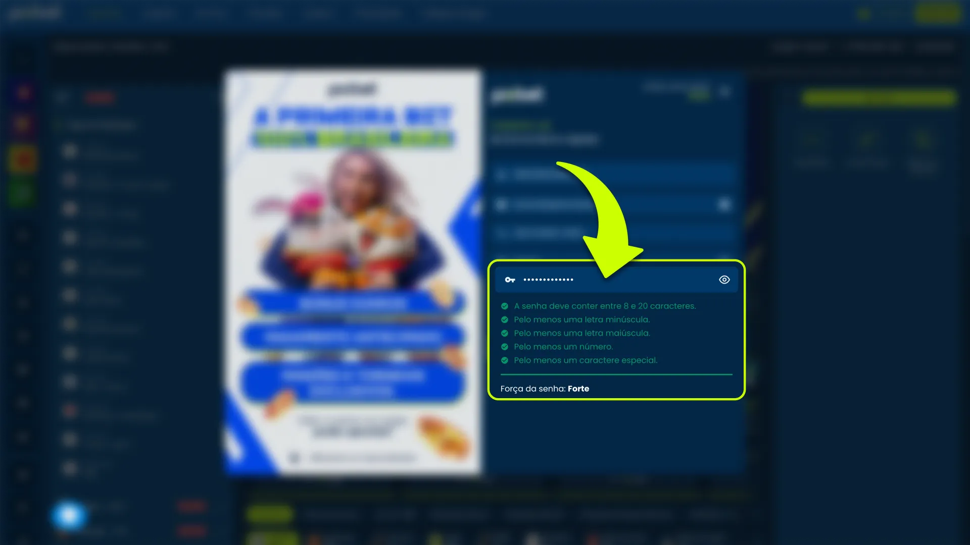 Crie uma senha para acessar sua conta Pixbet.