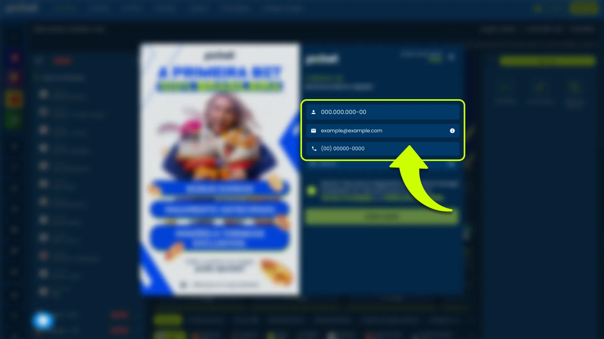 Insira as informações pessoais solicitadas no formulário de cadastro da Pixbet.
