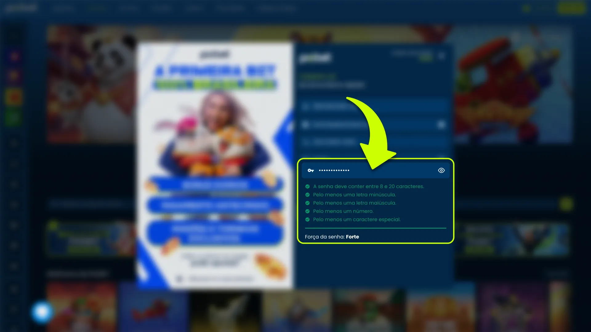 Defina uma senha forte para acessar sua conta Pixbet.