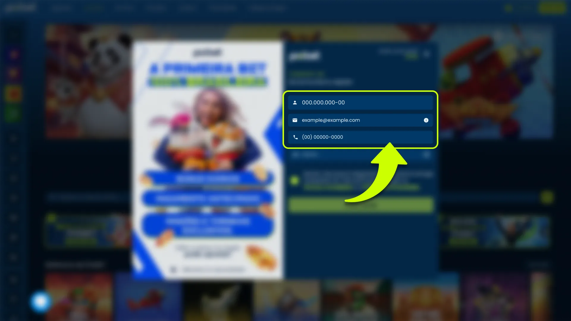 Insira seus dados pessoais para conectar sua conta Pixbet aos sistemas de verificação.