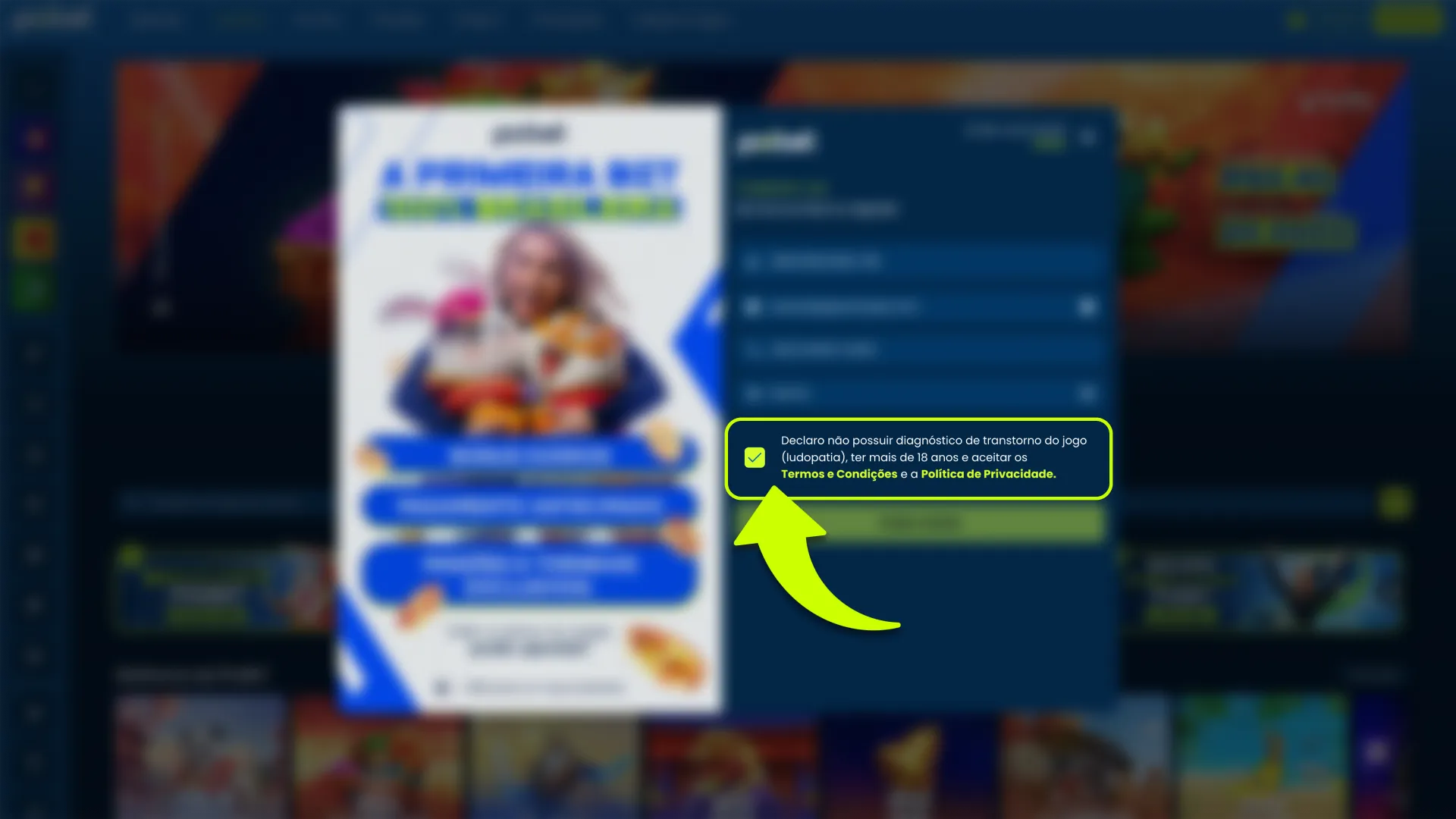 Marque a caixa da Pixbet para confirmar que você tem mais de 18 anos.