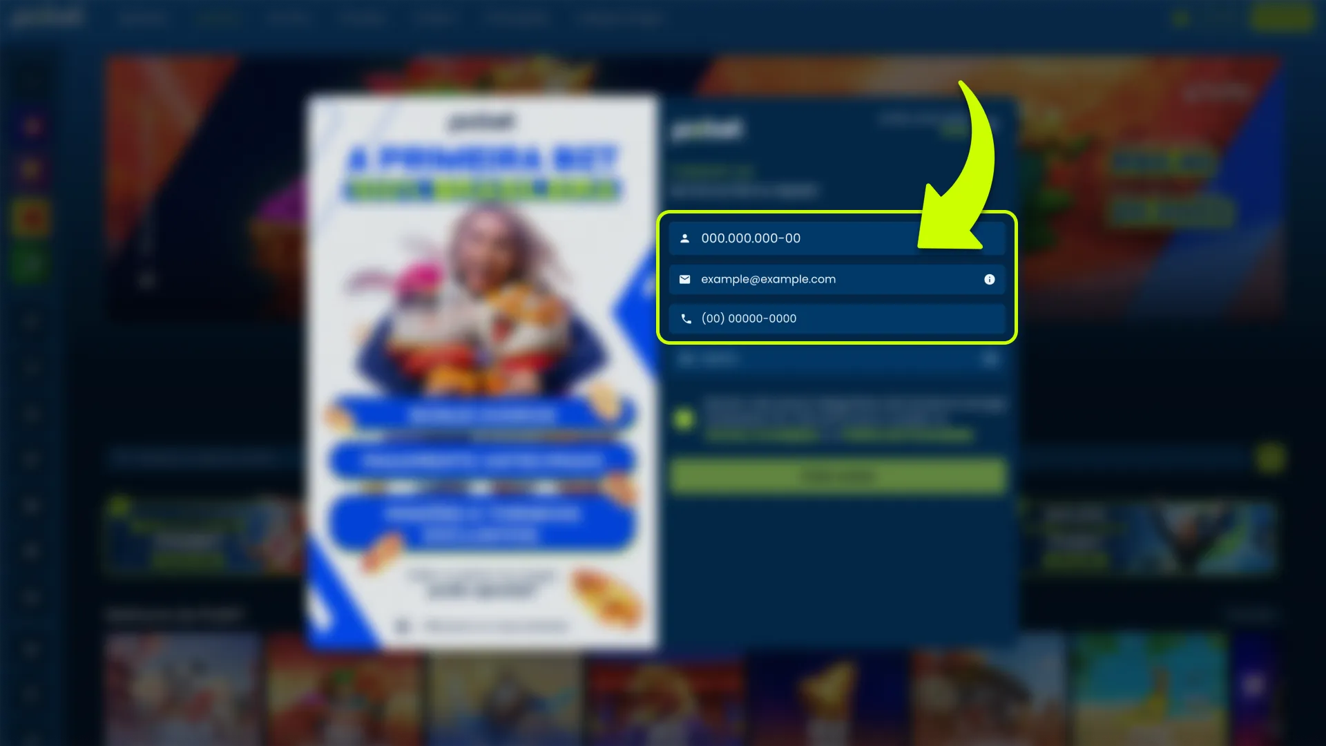 Preencha suas informações pessoais no formulário de cadastro da Pixbet.